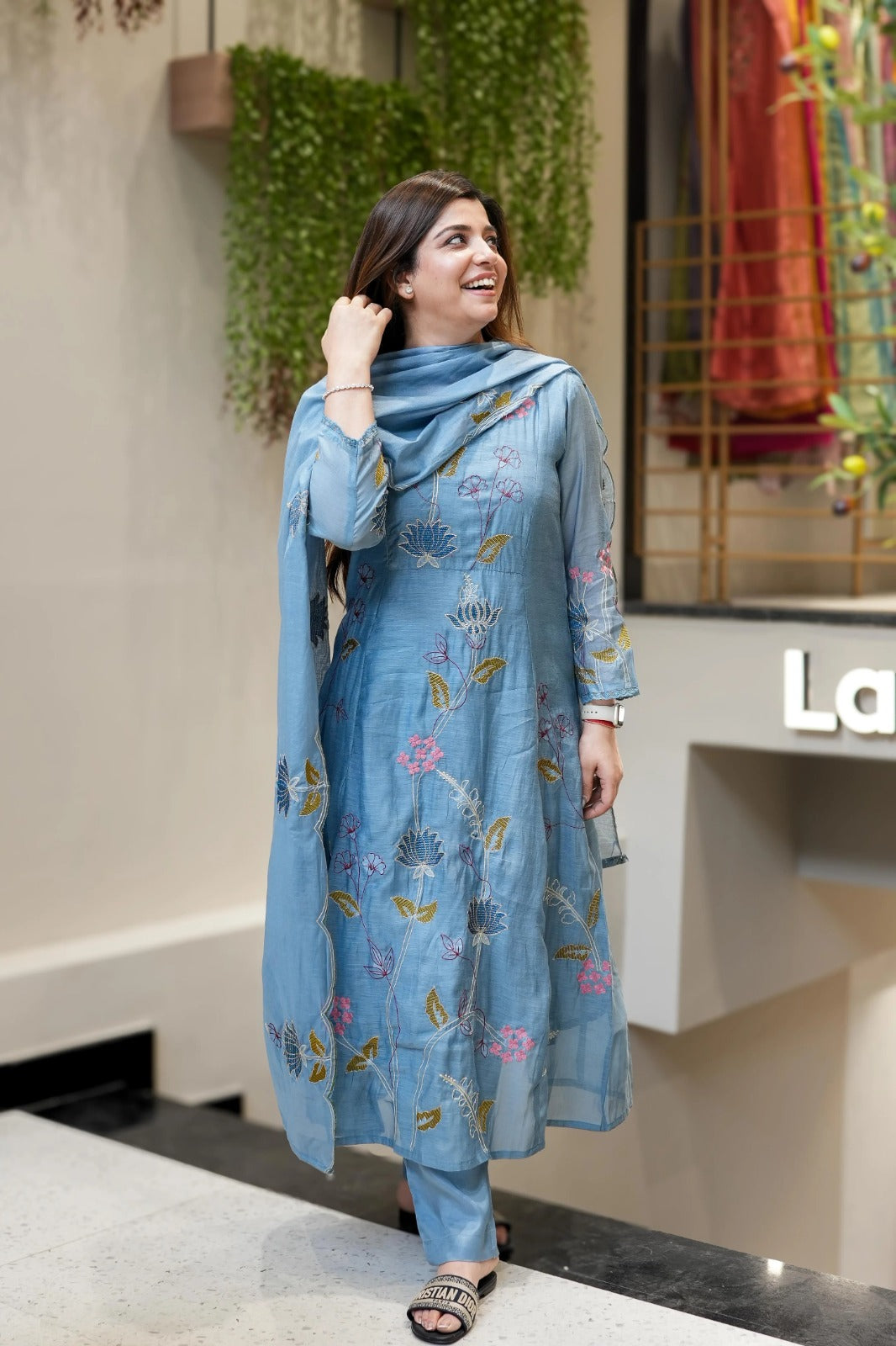 Blue Heavy Viscose Chanderi Silk Kurta