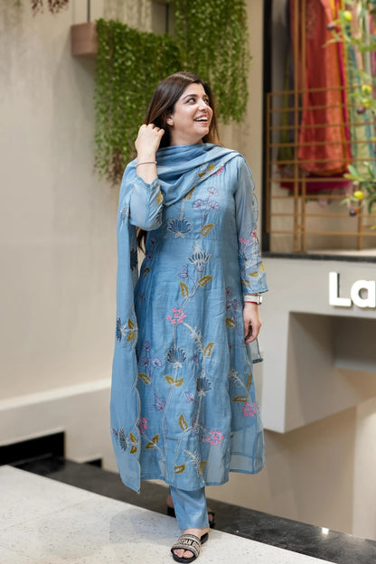 Blue Heavy Viscose Chanderi Silk Kurta