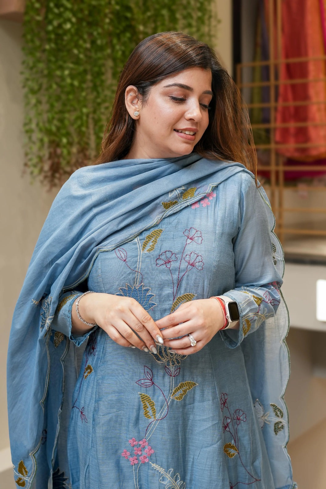 Blue Heavy Viscose Chanderi Silk Kurta
