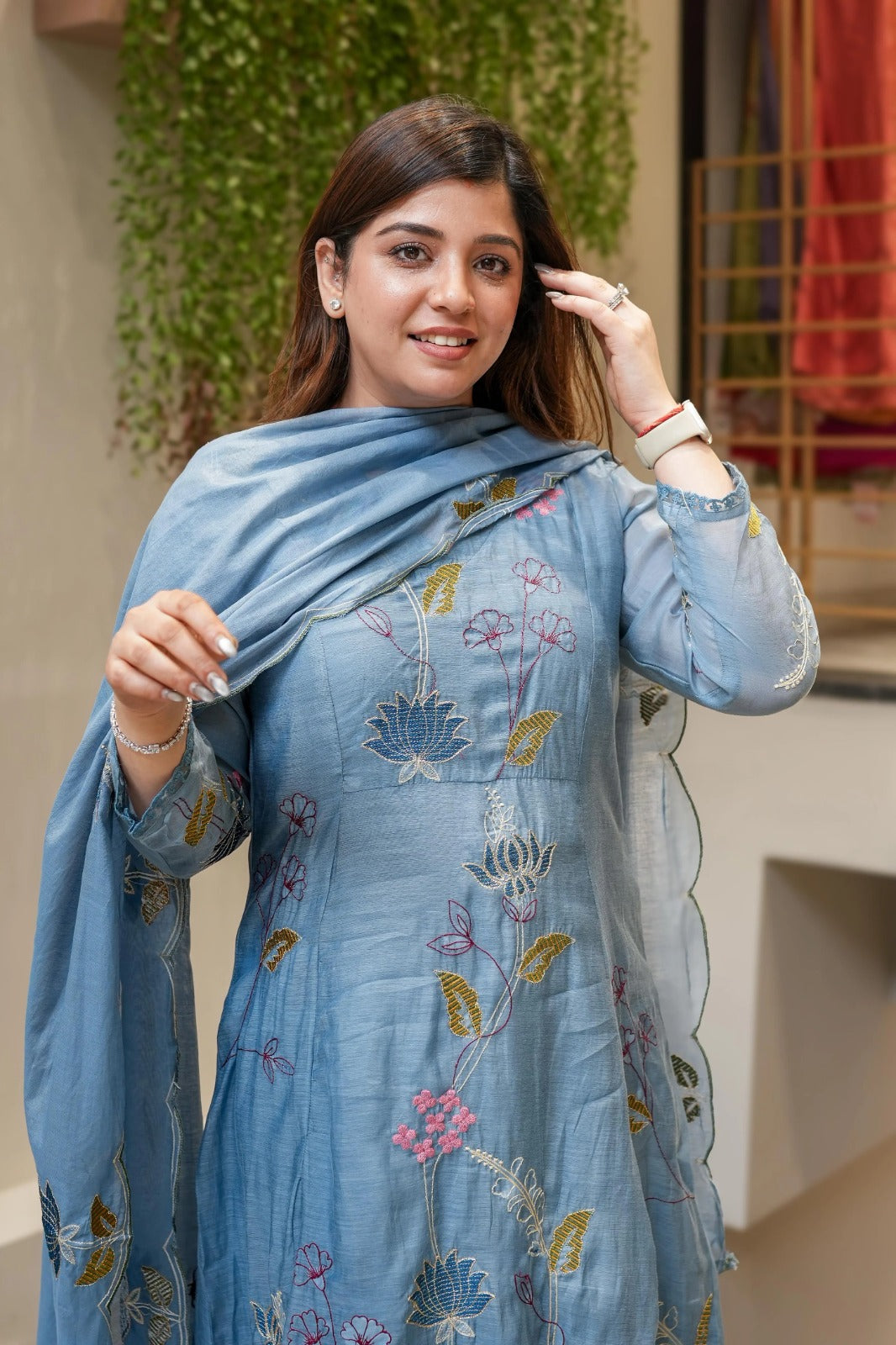 Blue Heavy Viscose Chanderi Silk Kurta