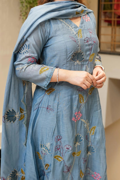 Blue Heavy Viscose Chanderi Silk Kurta