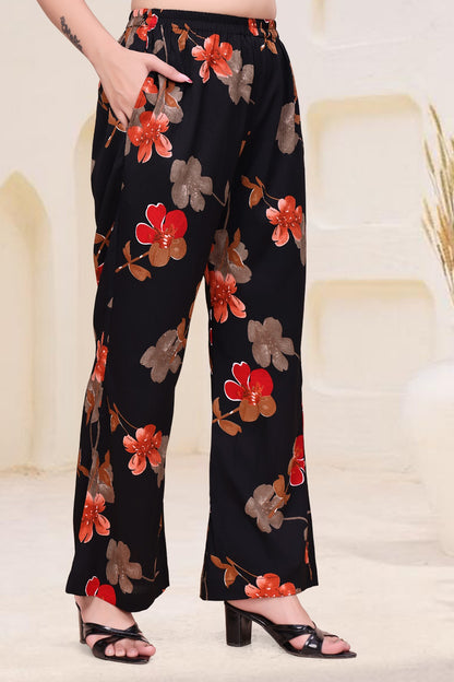 Black Floral Printed A-Line Western Kurti