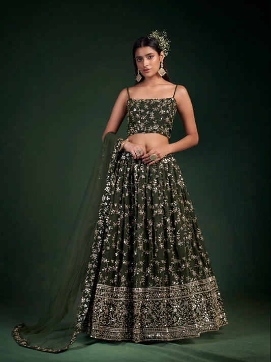 Dark Green Embellished Wedding Lehenga
