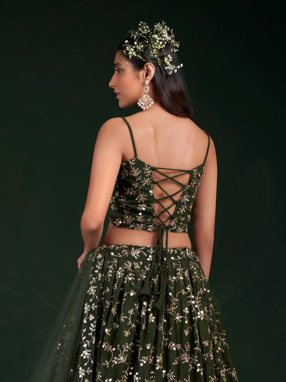 Dark Green Embellished Wedding Lehenga