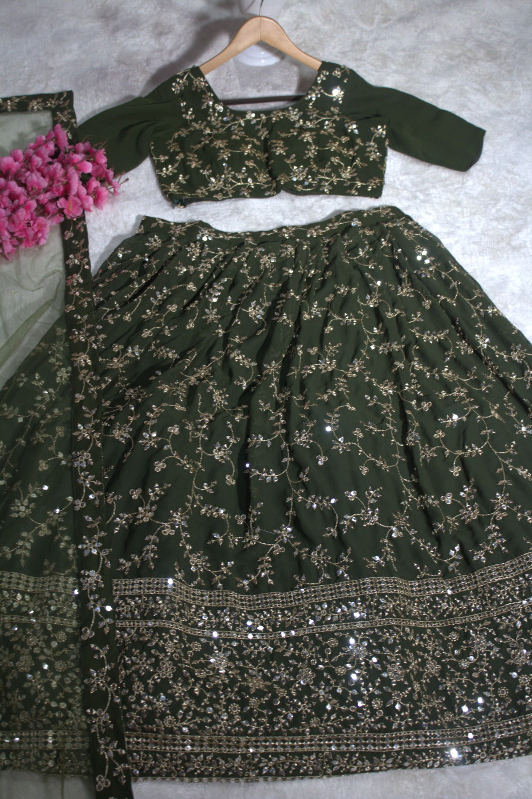 Dark Green Embellished Wedding Lehenga