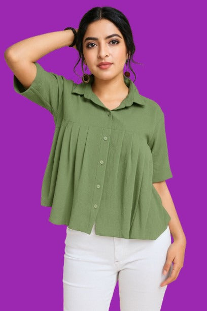 Olive Green Office & Casual Wear Smart Top