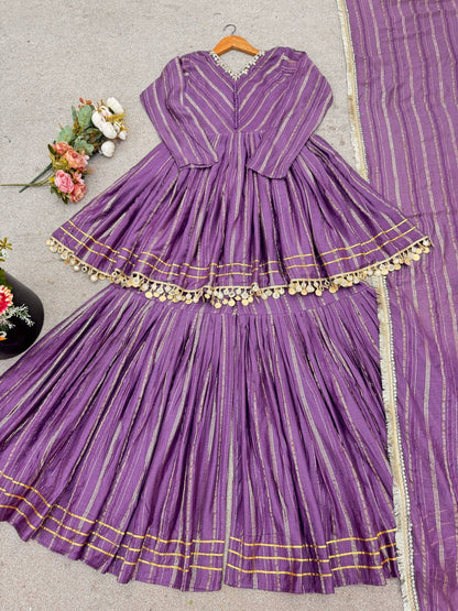 Purple Mirror Lace Suits with Sharara & Dupatta