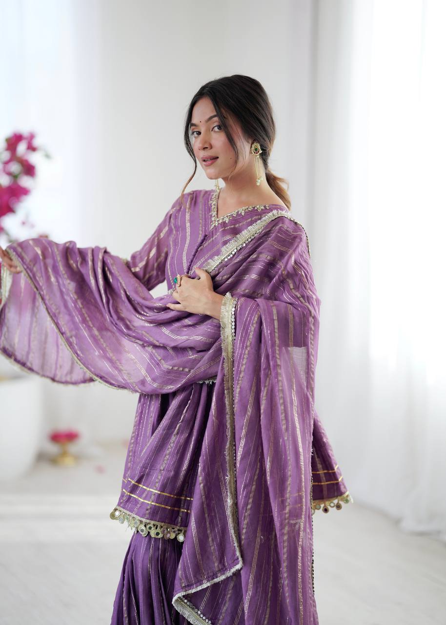 Purple Mirror Lace Suits with Sharara & Dupatta