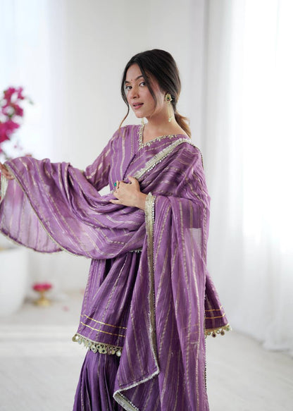 Purple Mirror Lace Suits with Sharara & Dupatta