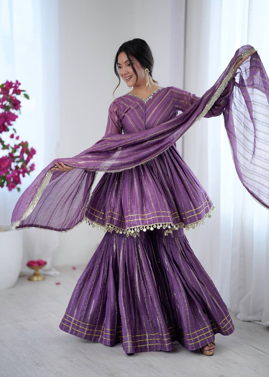 Purple Mirror Lace Suits with Sharara & Dupatta