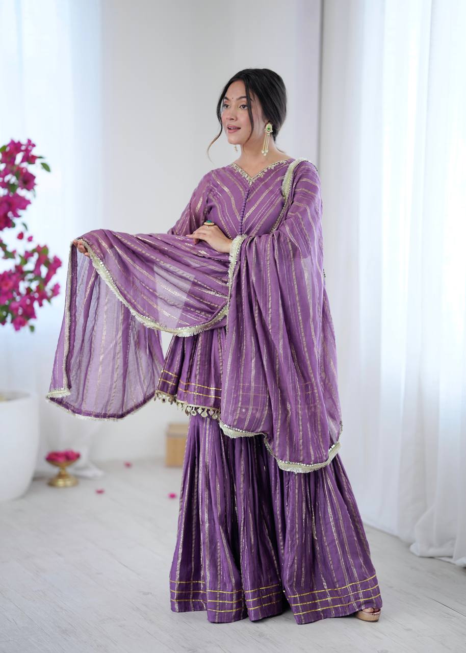 Purple Mirror Lace Suits with Sharara & Dupatta