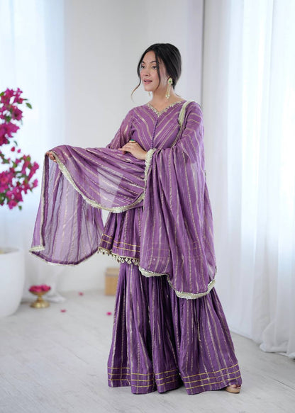 Purple Mirror Lace Suits with Sharara & Dupatta