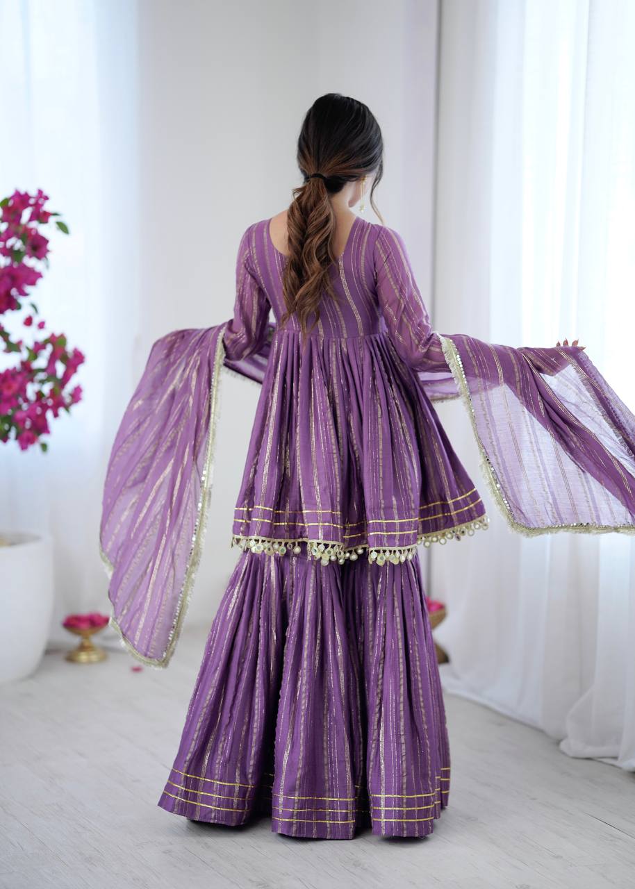 Purple Mirror Lace Suits with Sharara & Dupatta