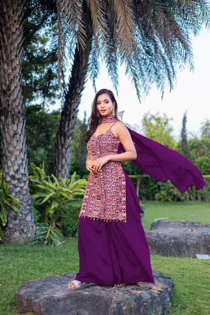 Purple Mirror Embroidered Straight Suit