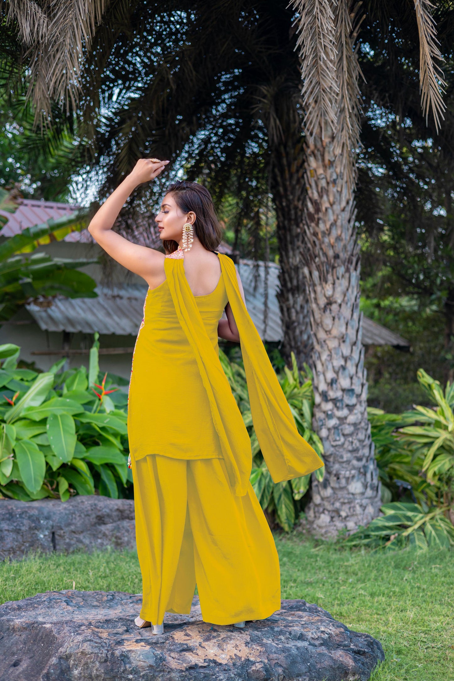 Lime Yellow Heavy  Multi-Thread Embroidery Suit