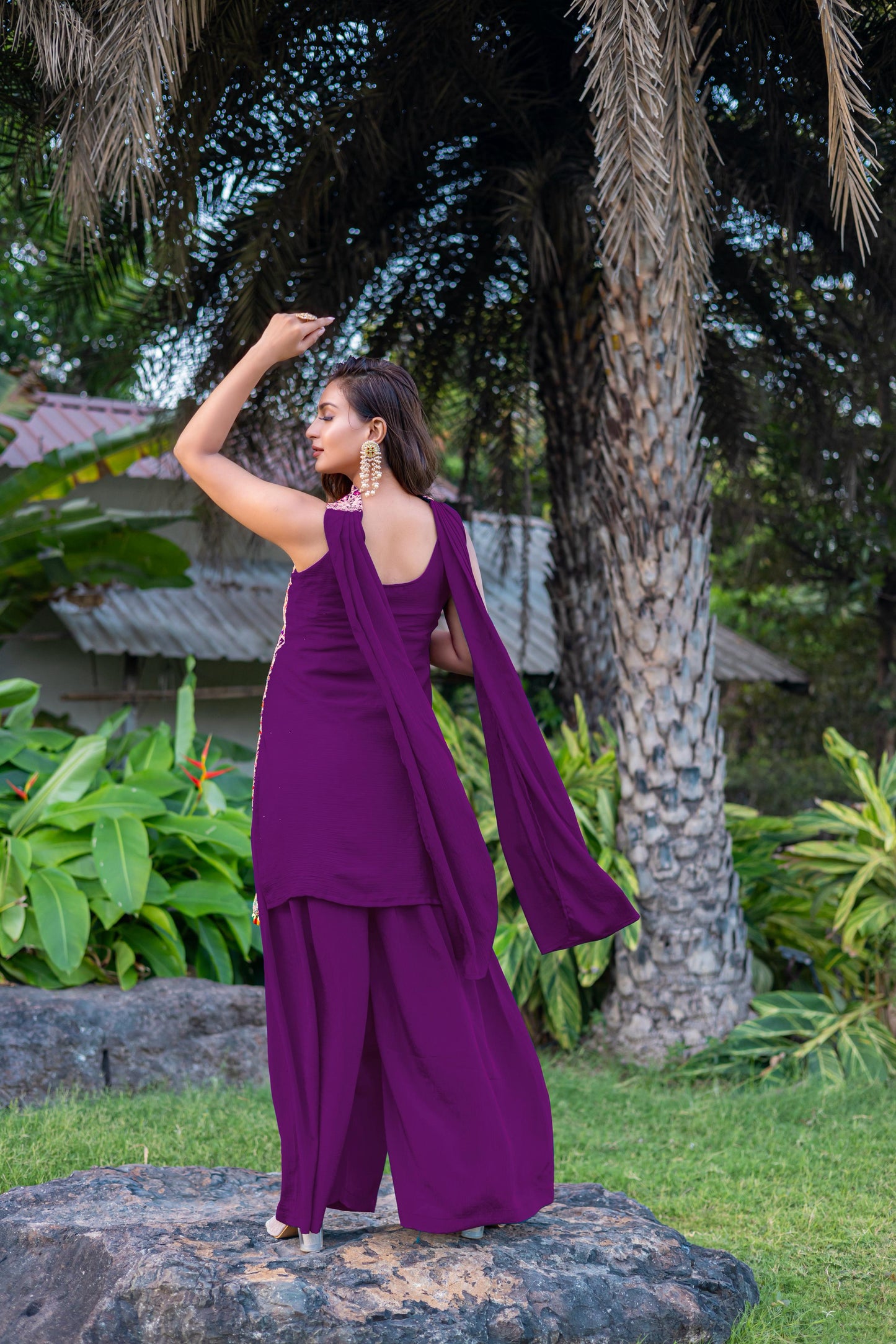 Purple Mirror Embroidered Straight Suit