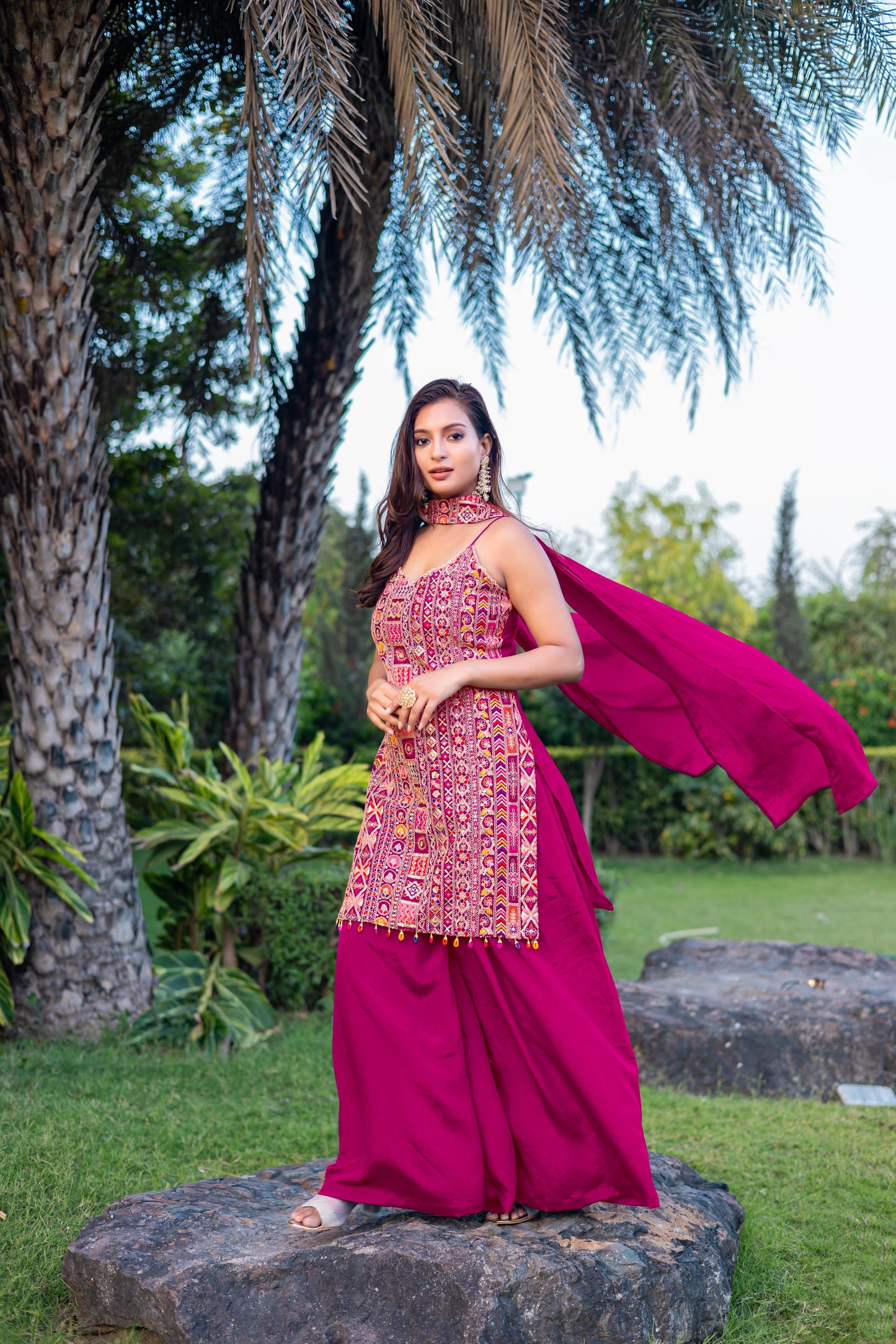 Pink Exlcusive Multicolour Embroidered Suit