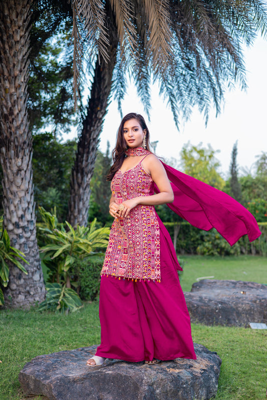 Pink Exlcusive Multicolour Embroidered Suit