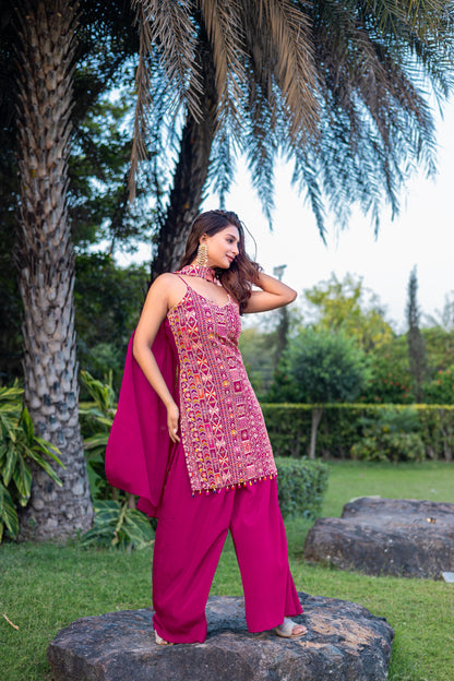 Pink Exlcusive Multicolour Embroidered Suit
