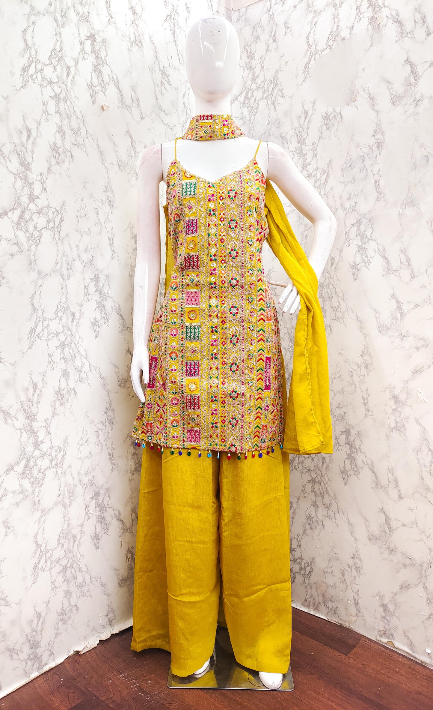 Lime Yellow Heavy  Multi-Thread Embroidery Suit