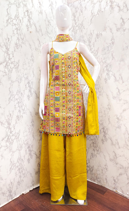 Lime Yellow Heavy  Multi-Thread Embroidery Suit