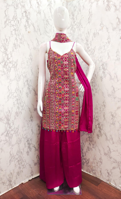 Pink Exlcusive Multicolour Embroidered Suit