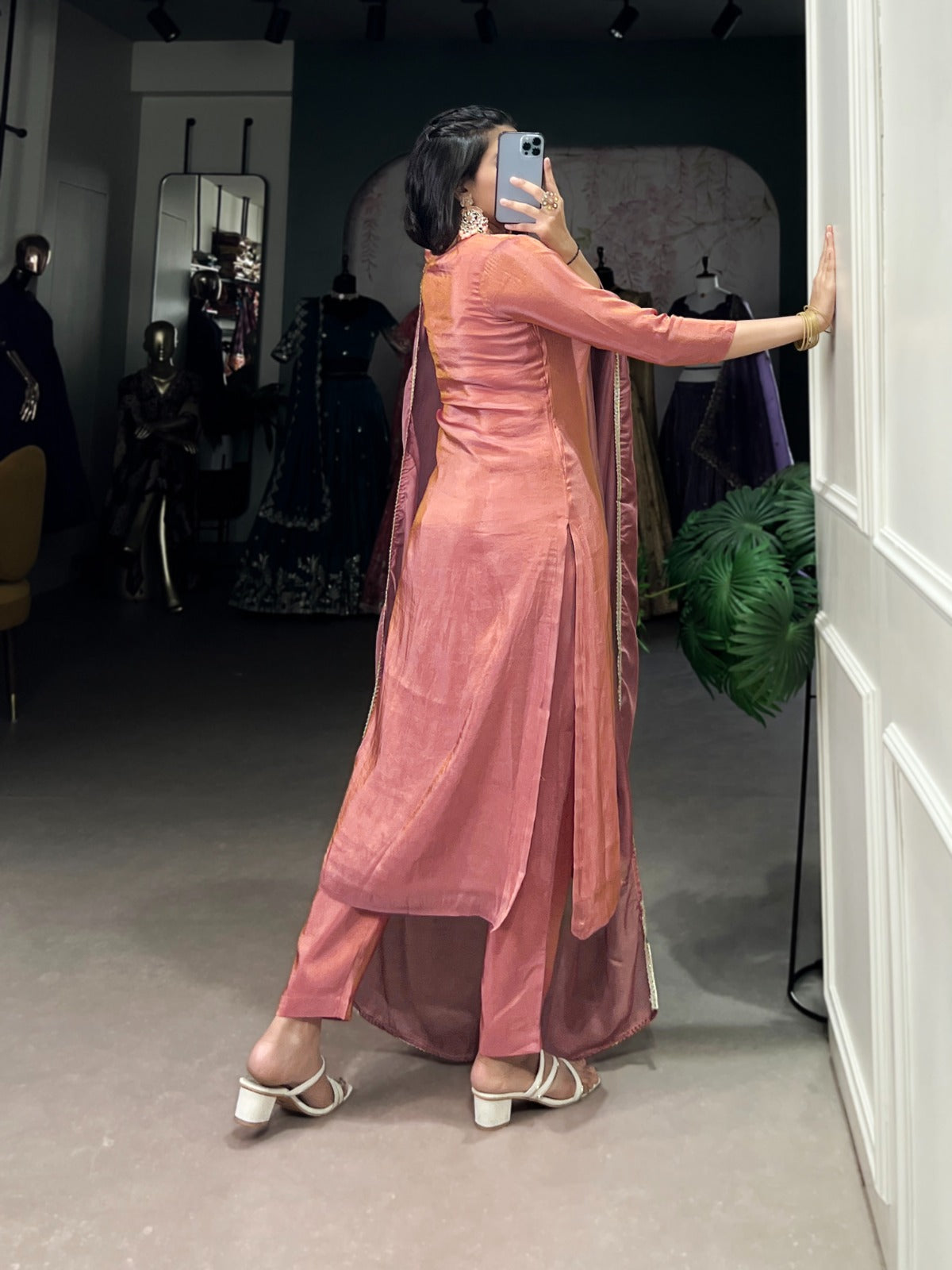 Brown Silk Straight Kurta Set with Dupatta