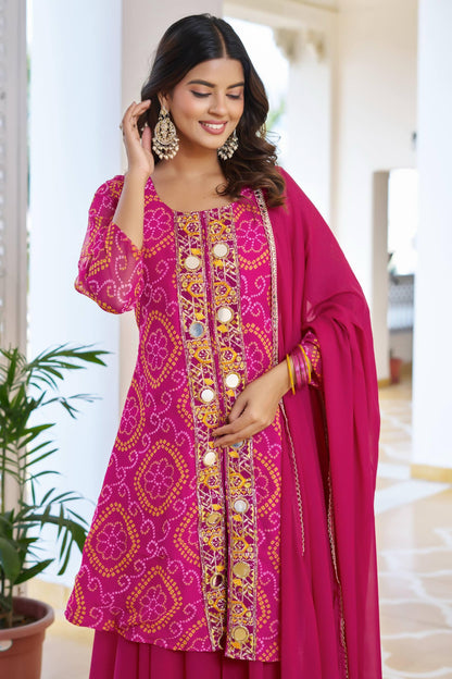 Pink Designer Bandhani Print Kurta Set