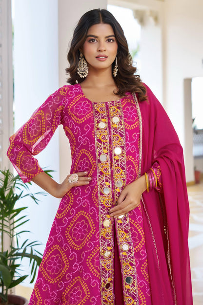 Pink Designer Bandhani Print Kurta Set