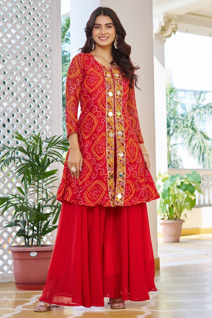 Red Elegant Bandhani Embellished Kurti