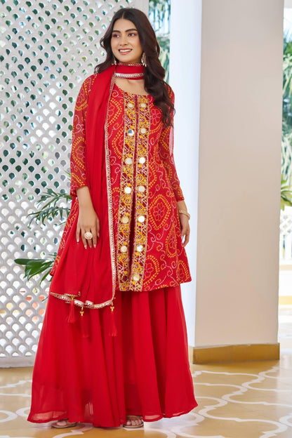 Red Elegant Bandhani Embellished Kurti