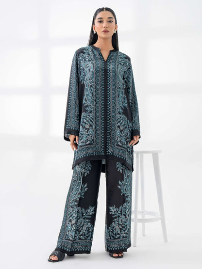 Black Teal Embroidered Co-ord Set Suit