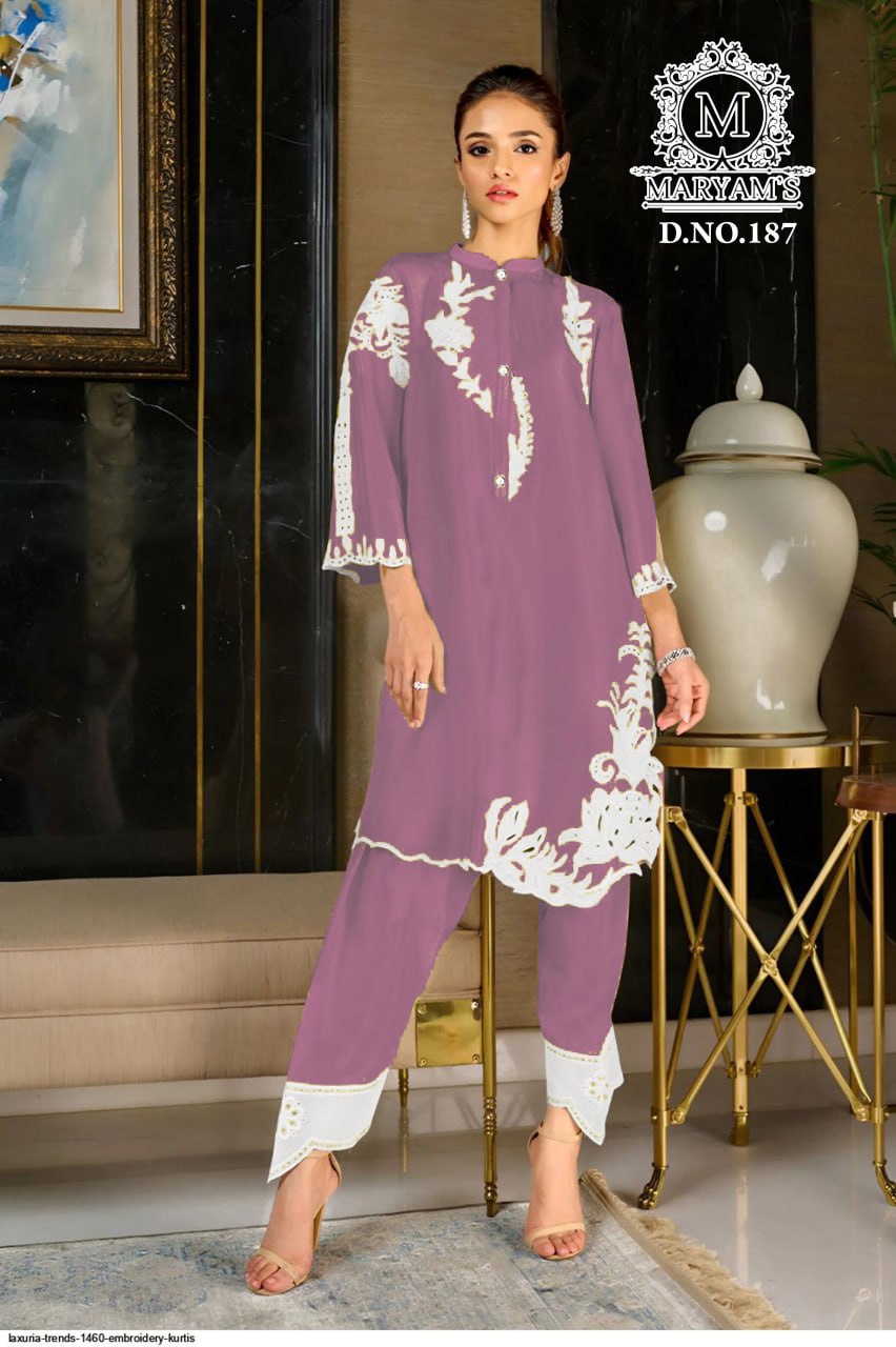 Lavender Embroidered Premium Straight Kurta