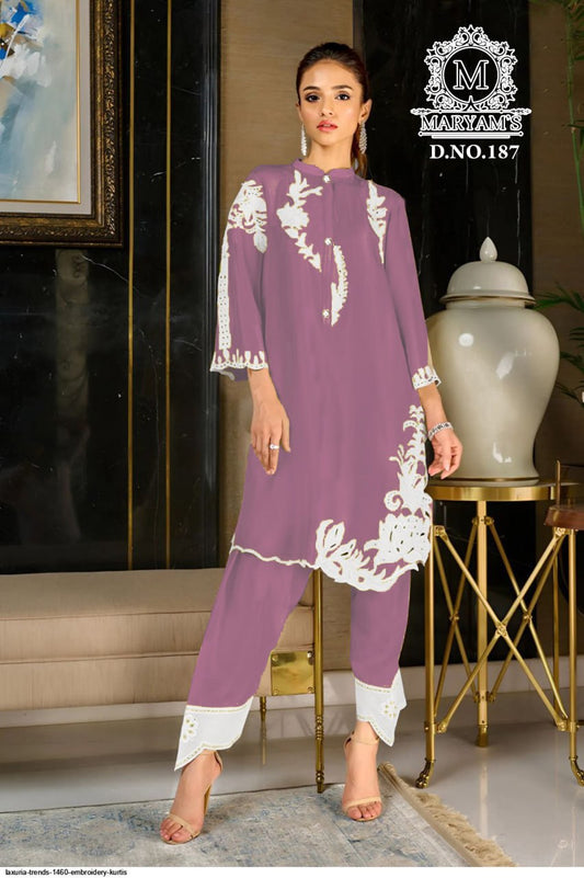 Lavender Embroidered Premium Straight Kurta