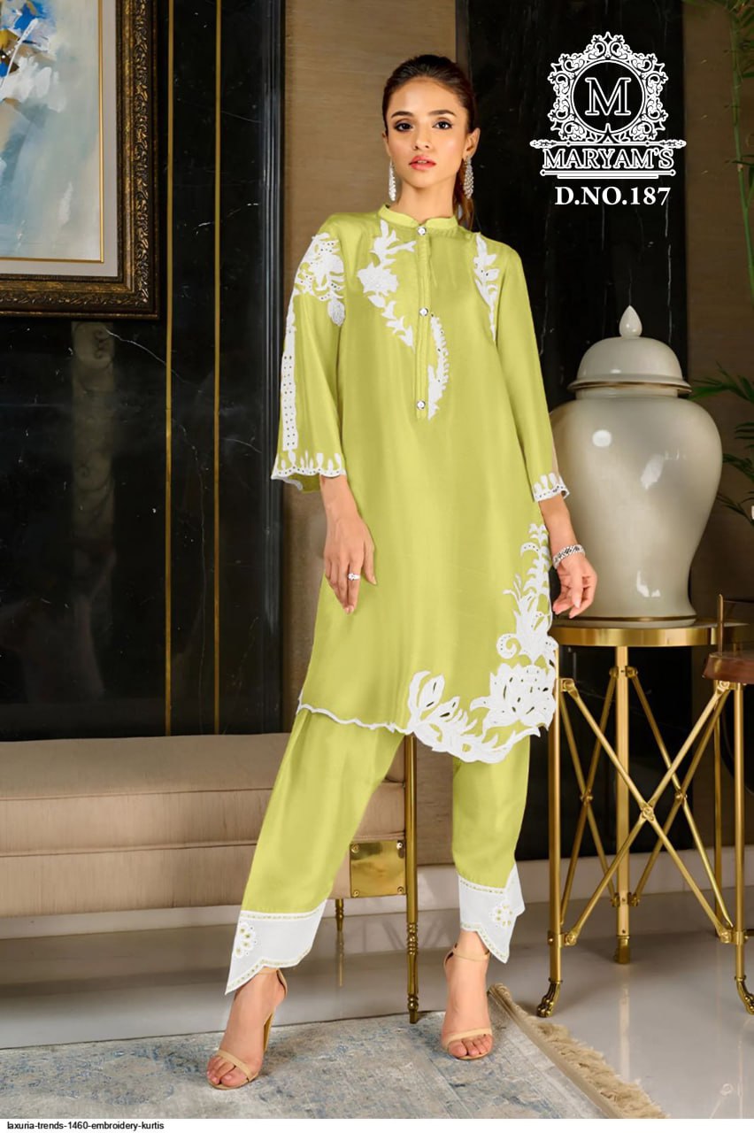 Lime Green Embroidered Straight Kurti