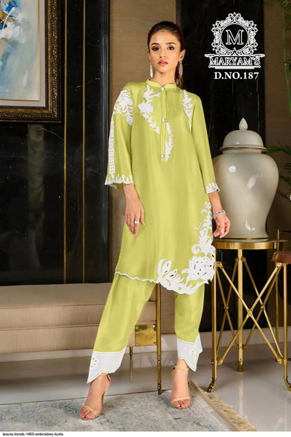 Lime Green Embroidered Straight Kurti