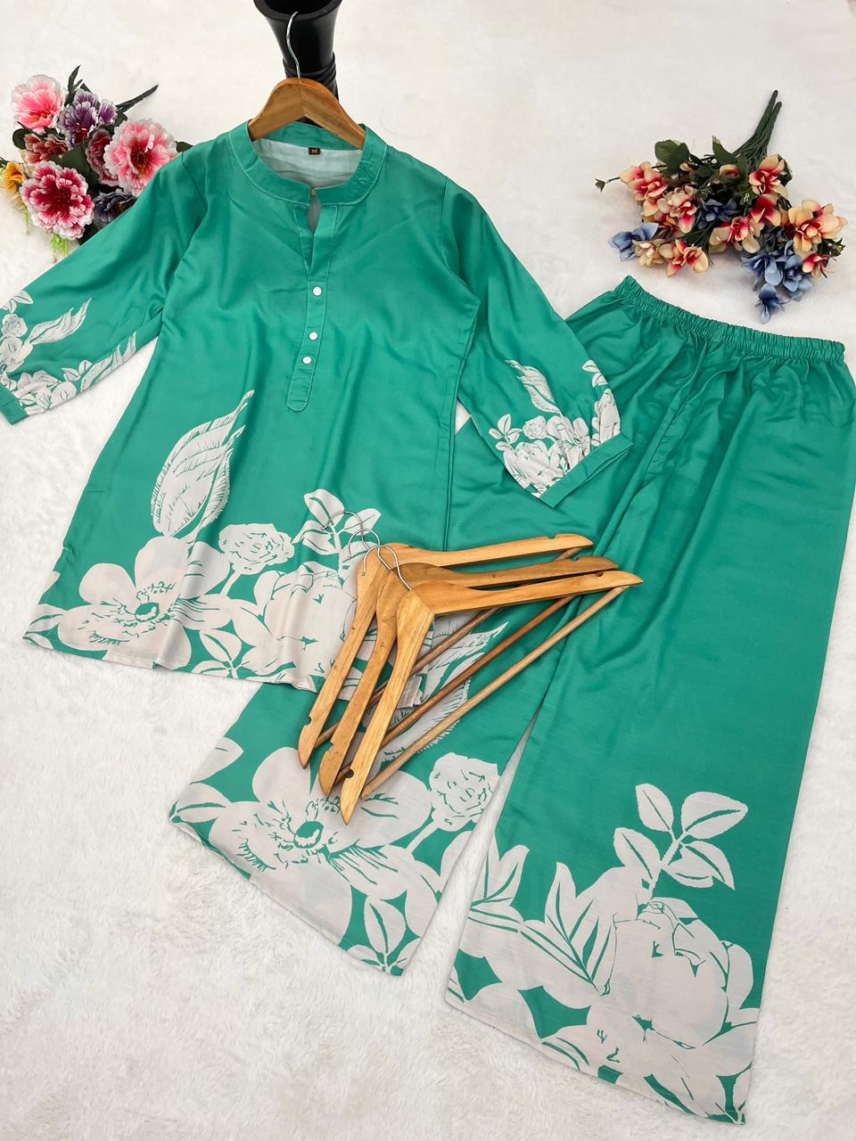 Mint Green Floral Printed Co-Ord Set
