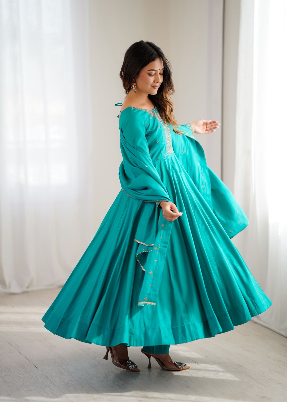 Teal Green Stunning Embroidered Anarkali Gown