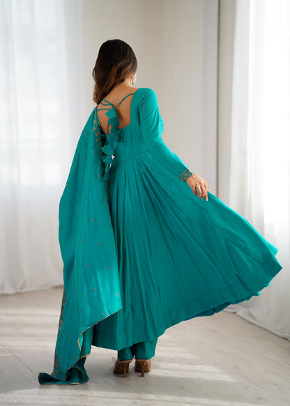 Teal Green Stunning Embroidered Anarkali Gown