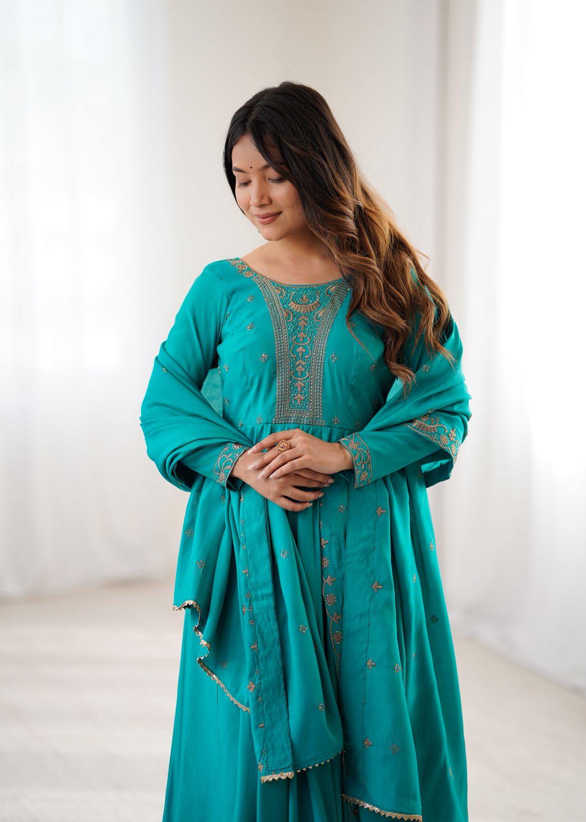 Teal Green Stunning Embroidered Anarkali Gown