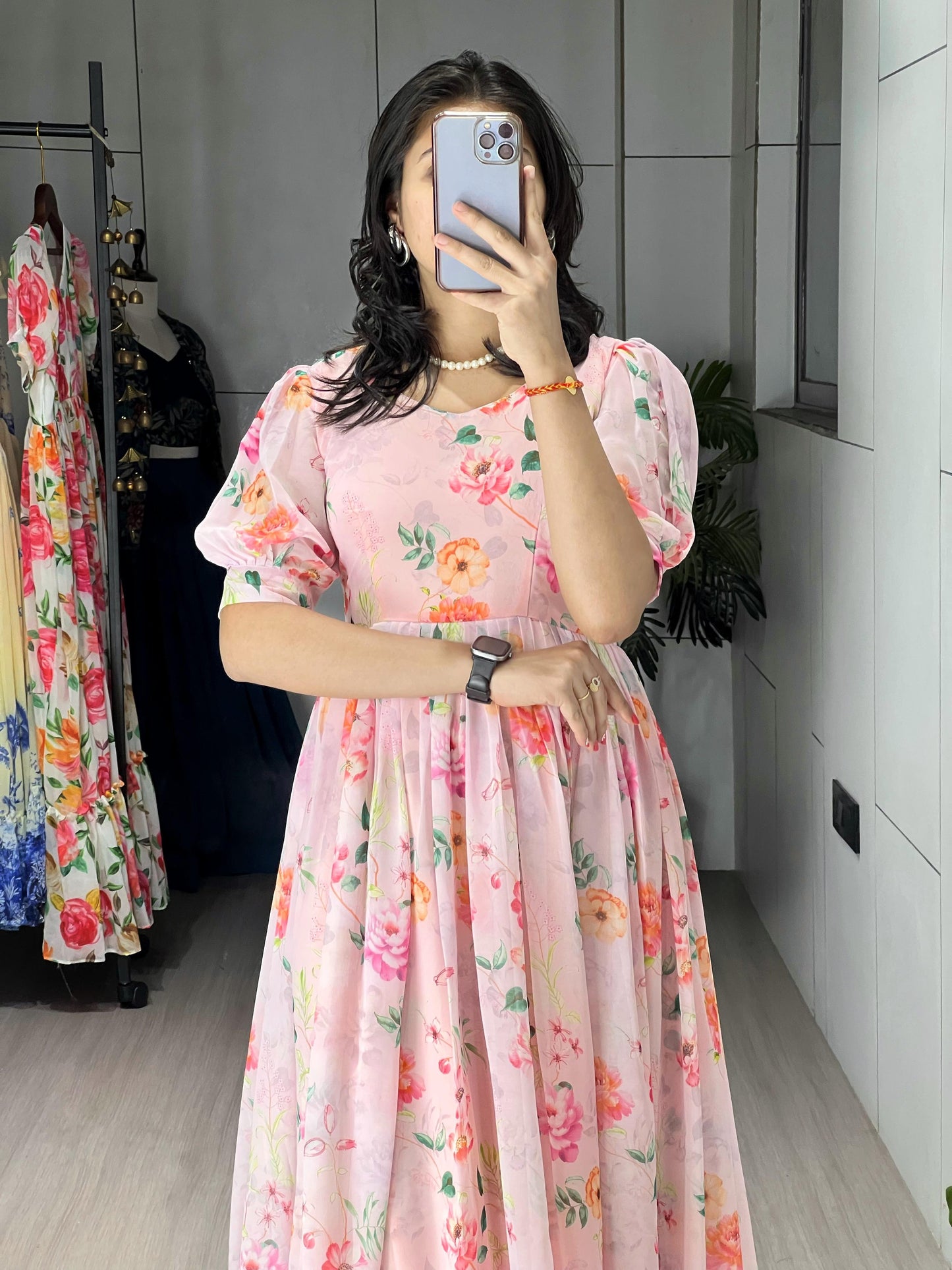 Elegant Floral Puff Sleeve Maxi Dress