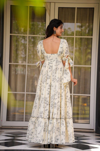 Ivory Garden Tie-Sleeve Floral Maxi Dress