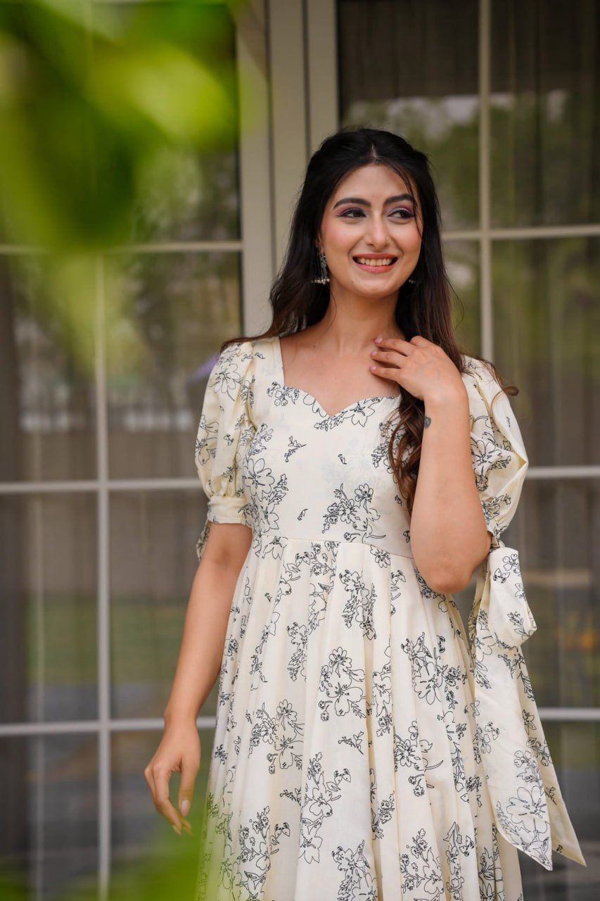 Ivory Garden Tie-Sleeve Floral Maxi Dress