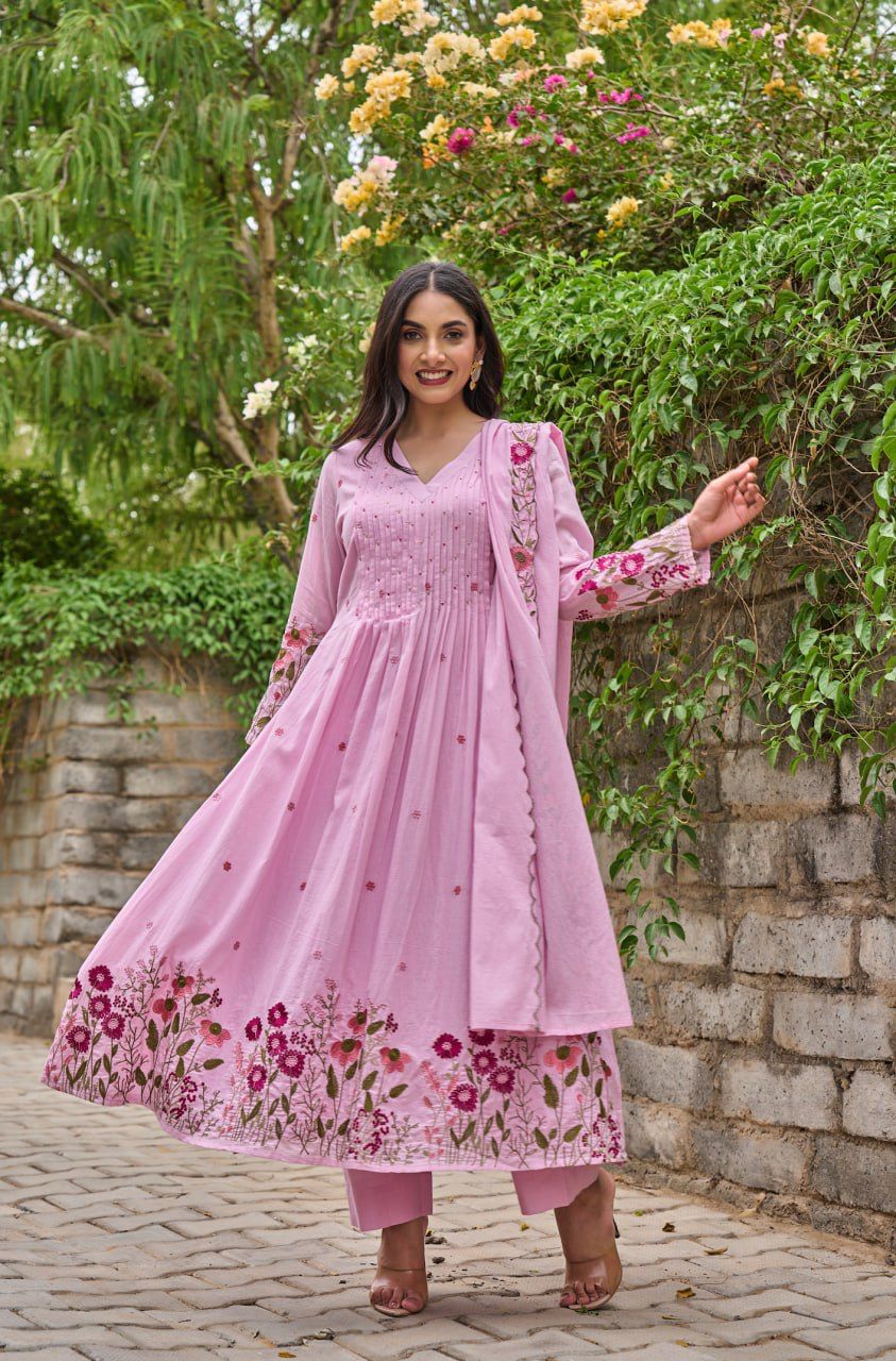 Pink Petal Handwork Kurti with Dupatta