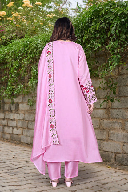 Pink Petal Handwork Kurti with Dupatta