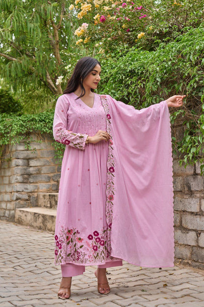 Pink Petal Handwork Kurti with Dupatta