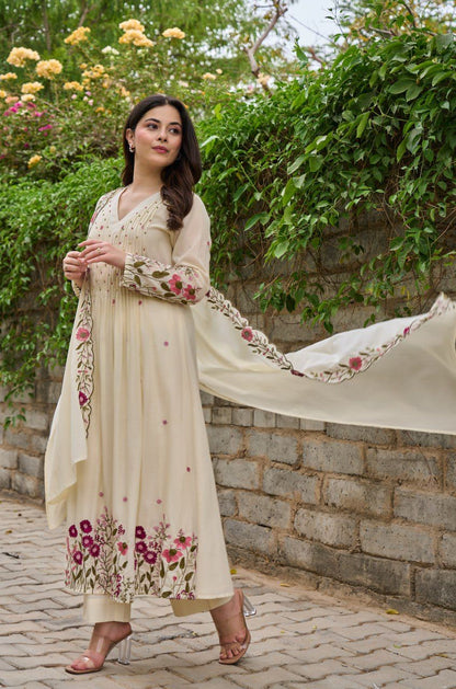 Off-White Embroidered Kurti with Dupatta