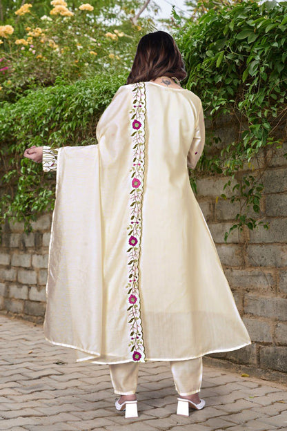 Off-White Embroidered Kurti with Dupatta