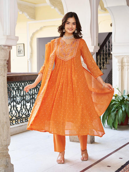 Orange Beautiful Ceremonial Embroidered Kurta