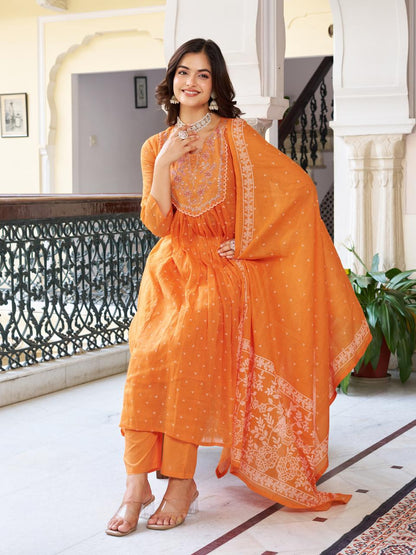 Orange Beautiful Ceremonial Embroidered Kurta
